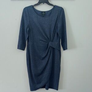 Adrianna Papell Blue Sparkle Knit Front Knot Dress Size 16